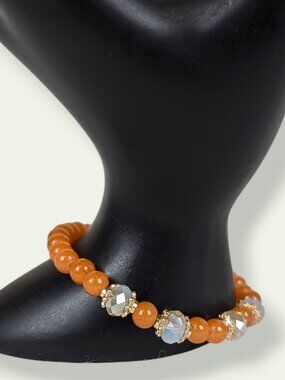 Orange Dyed Crackle Quartz & Crystal Stretch Bracelet